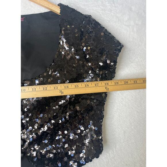 VNTG Betsey Johnson Collection Made in USA Y2K Black Sequin Vest sz M Glam - Picture 5 of 8